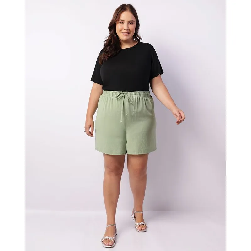 Short Plus Size Feminino Curto Texturizado Verde G3