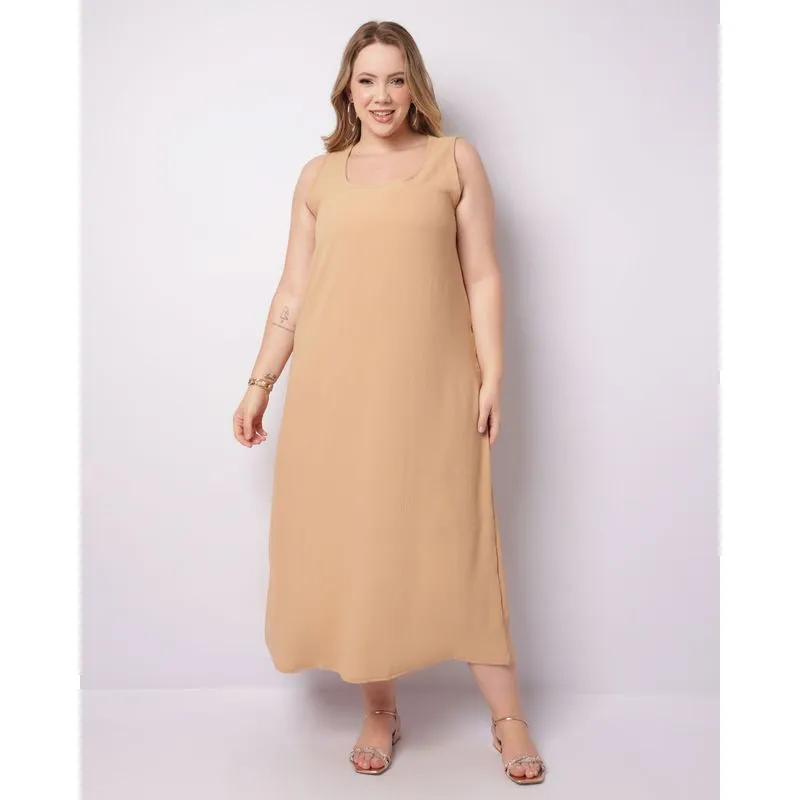 Vestido Plus Size Feminino Longo Duna Bege G3