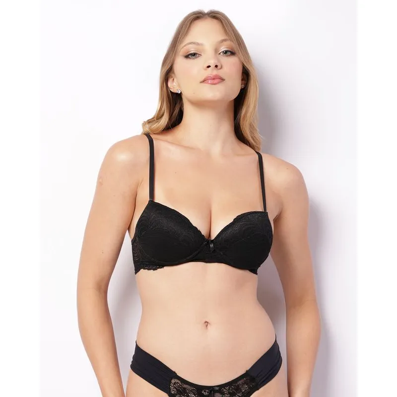 Sutiã Feminino Com Base E Bojo Tule Renda Preto 42