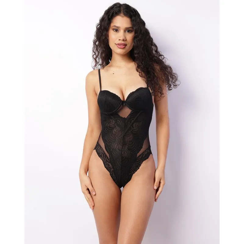 Body Feminino Com Bojo Renda E Tule Preto 46