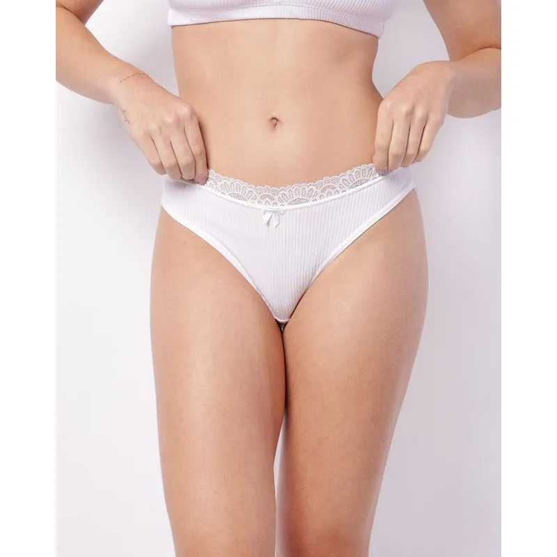 Calcinha Feminina Fio Duplo Canelada Detalhe Renda Branca P