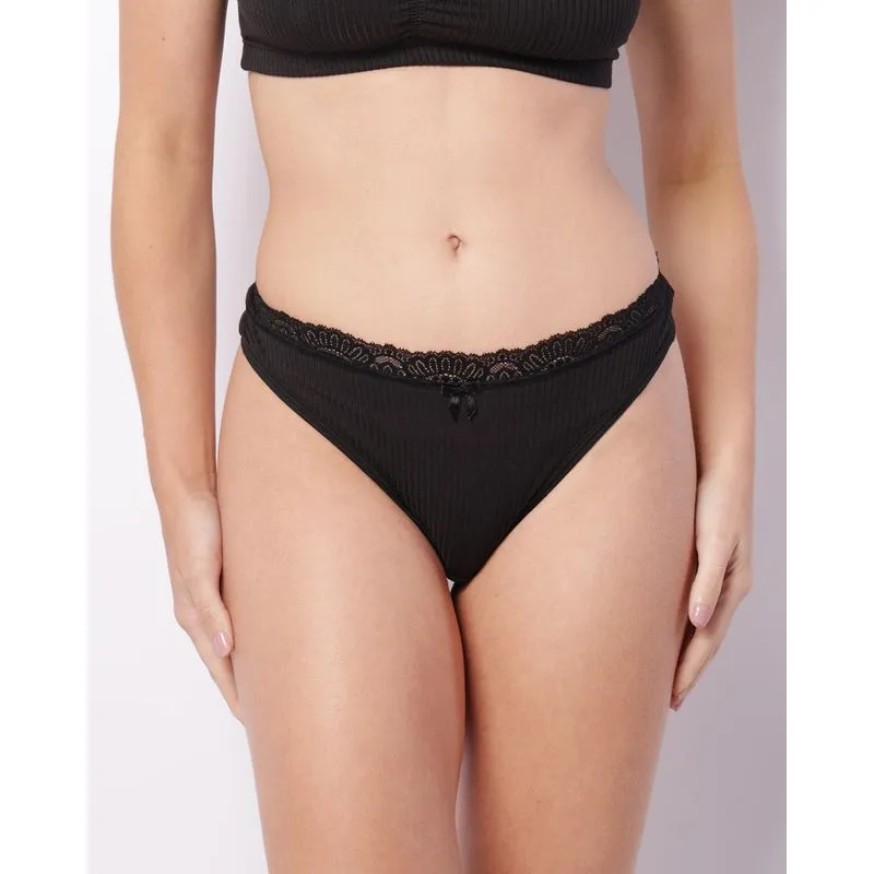 Calcinha Feminina Fio Duplo Canelada Detalhe Renda Preta P