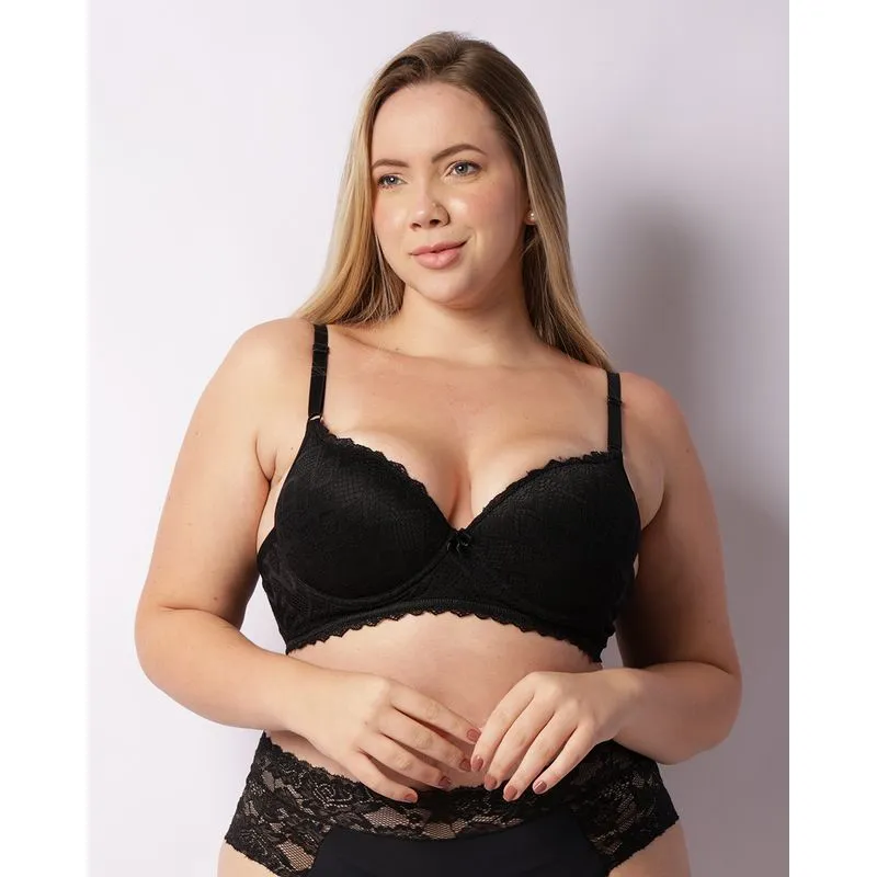 Sutiã Plus Size Feminino Base Bojo Com Renda Preto 50