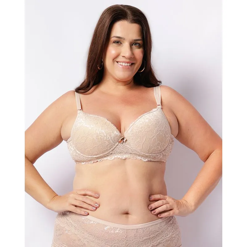 Sutiã Plus Size Feminino Base Com Renda Bege 48