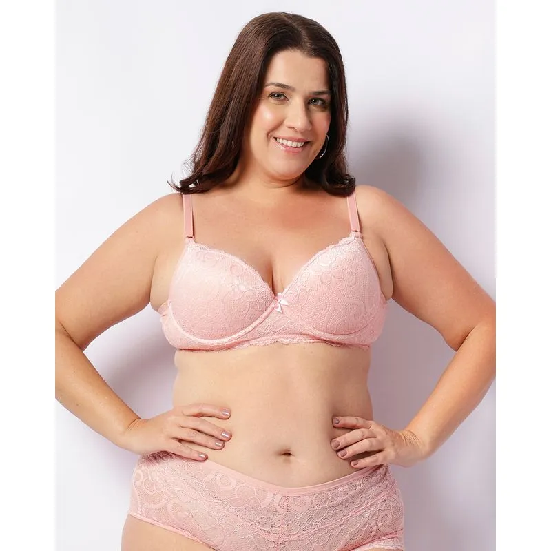 Sutiã Plus Size Feminino Base Com Renda Rosa 46