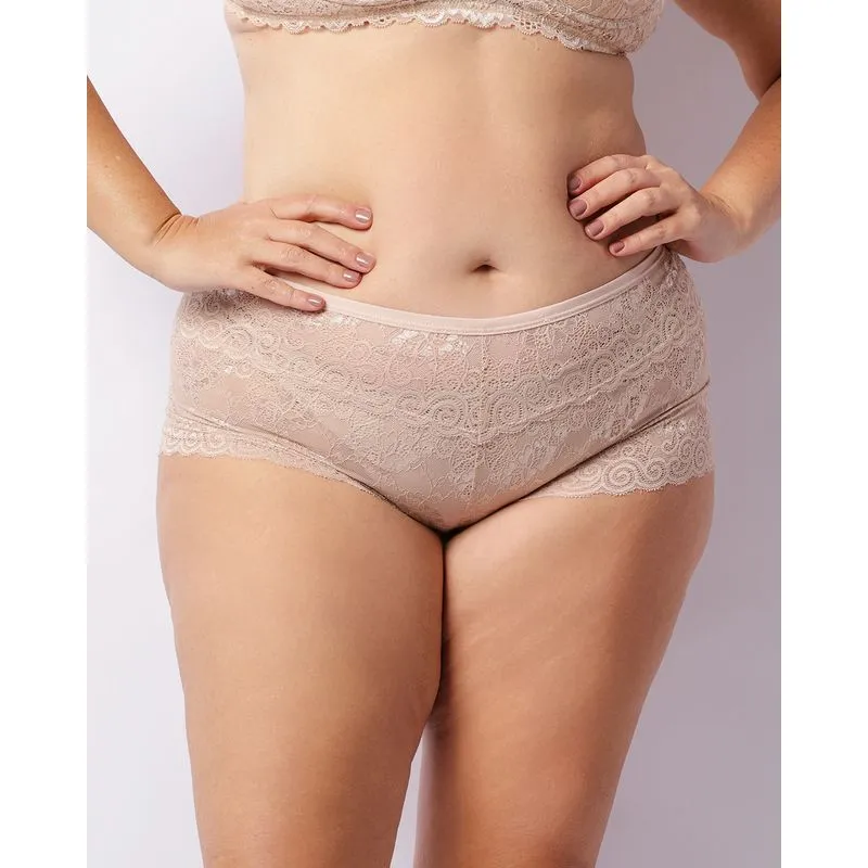 Calcinha Plus Size Feminina Caleçon Com Renda Bege 50