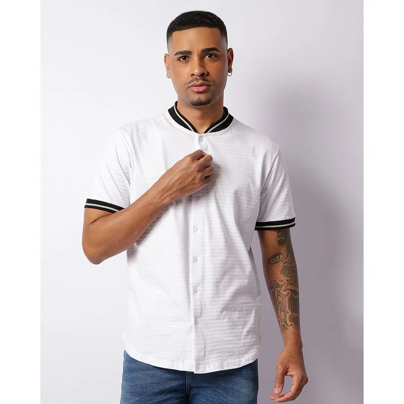 Camisa Masculina Maquinetada Com Gola Ribana Branca GG