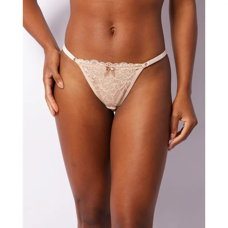 Calcinha Feminina String Renda Com Lacinho Bege GG