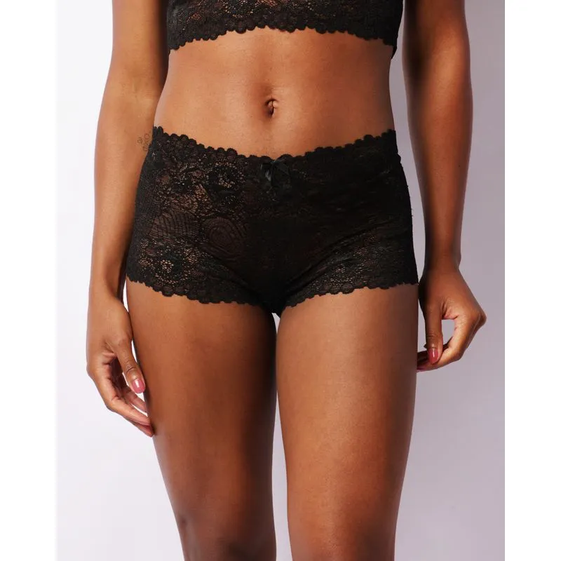 Calcinha Feminina Caleçon Renda Com Laço Preta G
