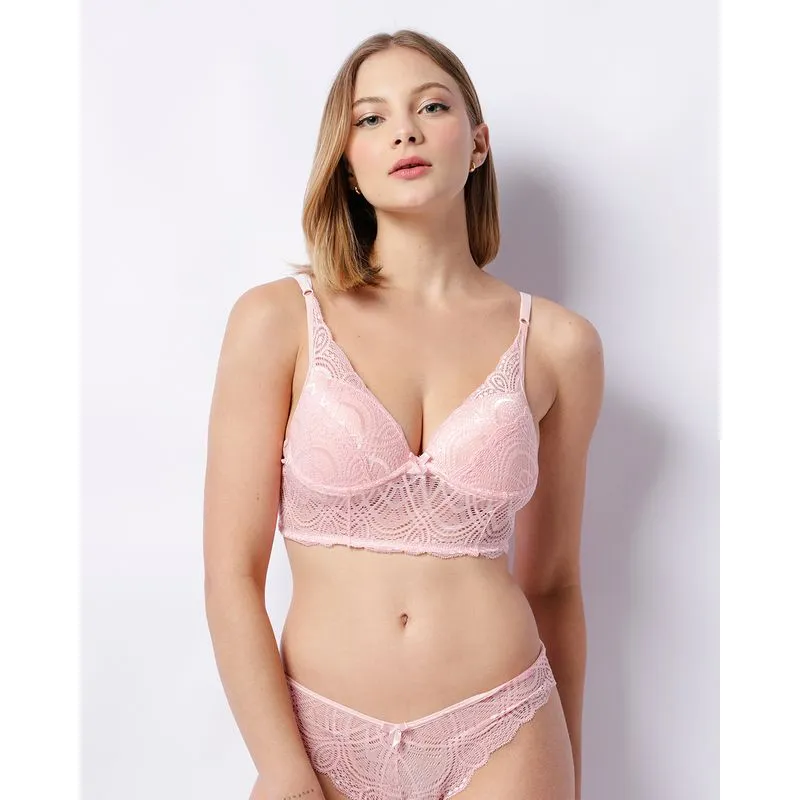 Sutiã Feminino Bojo Base Renda Com Lacinho Rosa 46