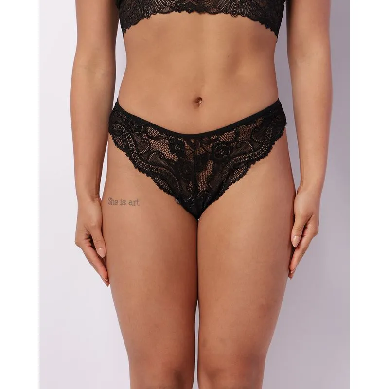 Calcinha Feminina Fio Dental Renda Laço Preta GG