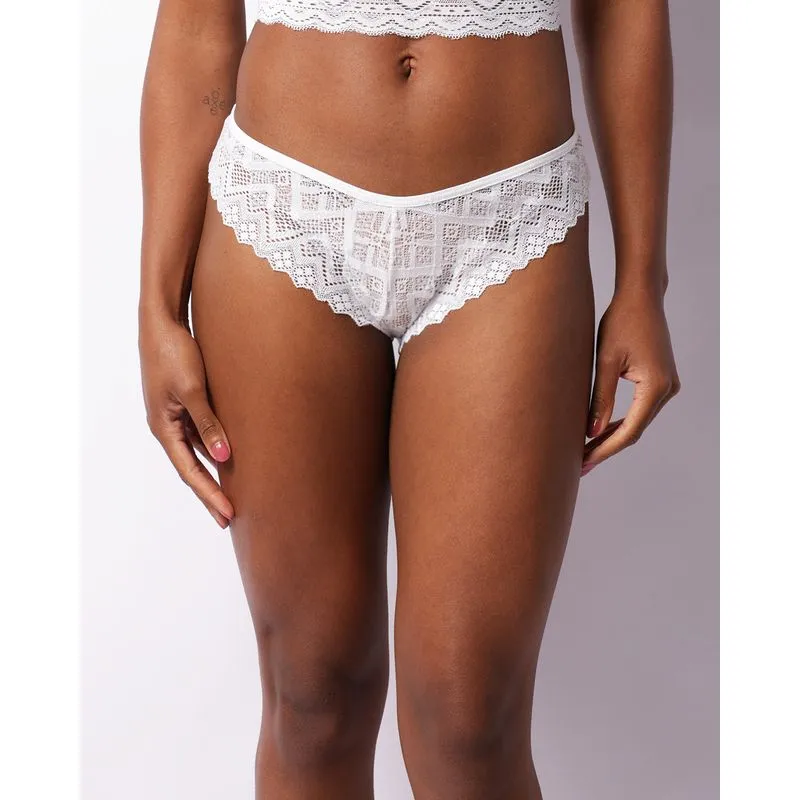 Calcinha Feminina String Renda Com Laço Branca P