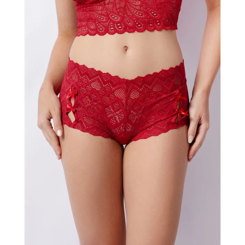 Calcinha Feminina Caleçon Renda Com Laço Vermelha G