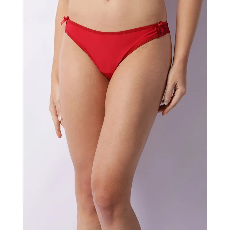 Calcinha Feminina Fio Dental Renda Com Laço Vermelha M