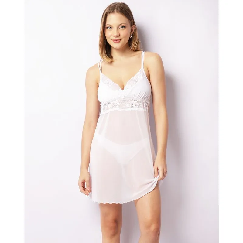 Camisola Feminina Curta Tule Com Renda Preto M
