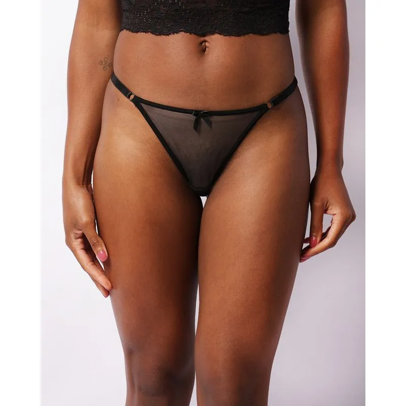 Calcinha Feminina String Com Renda E Tule Preta GG