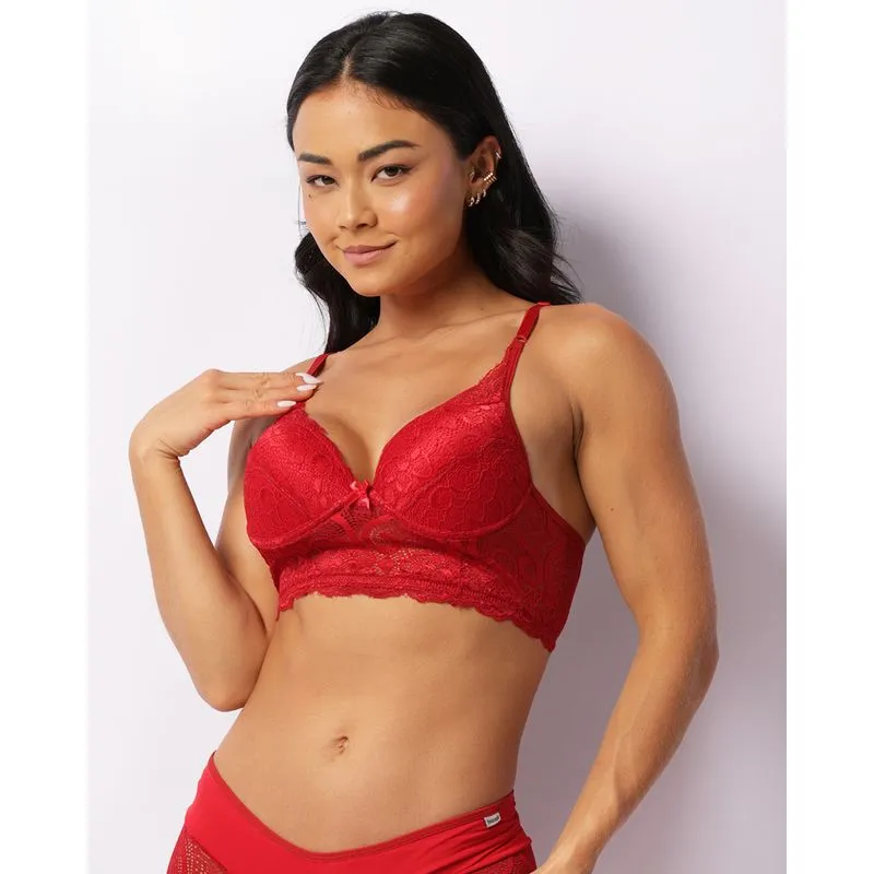Sutiã Feminino Base Com Bojo E Renda Vermelho 46