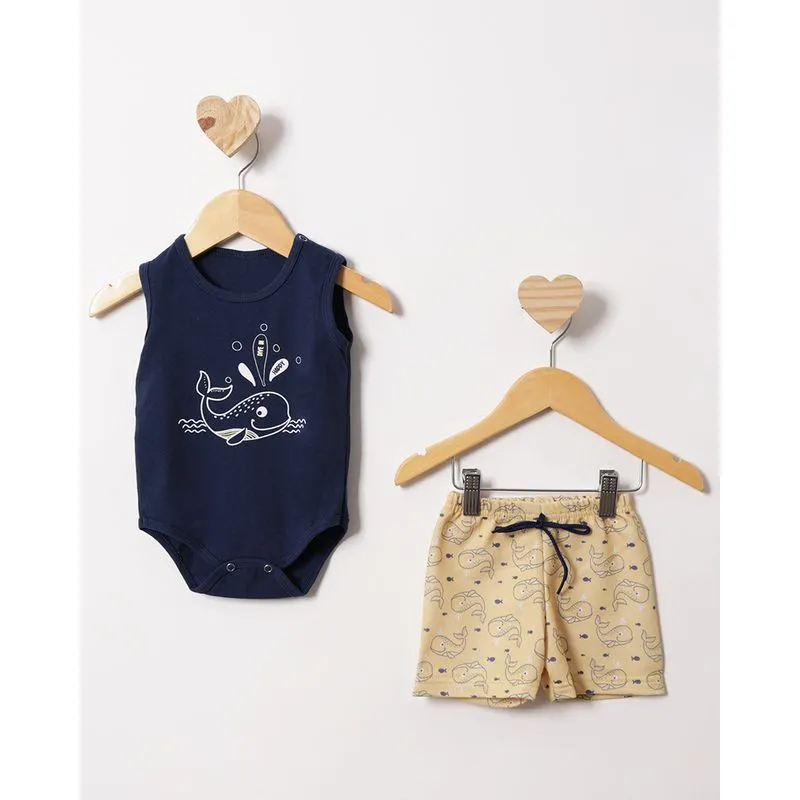 Conjunto Body Regata Curto Estampa Baleia Marinho M