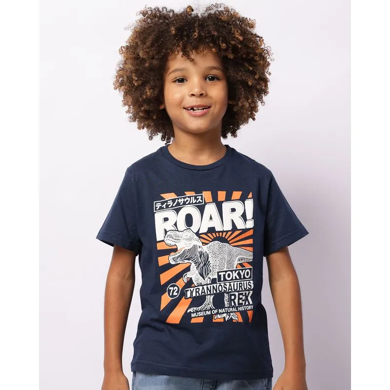 Camiseta Infantil Manga Curta Estampa Dinossauro Marinho 4