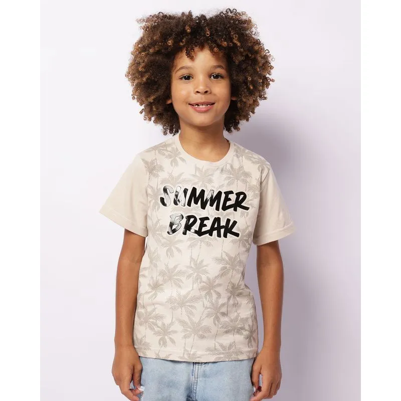 Camiseta Infantil Estampa Tropical Foil Manga Curta Bege 6