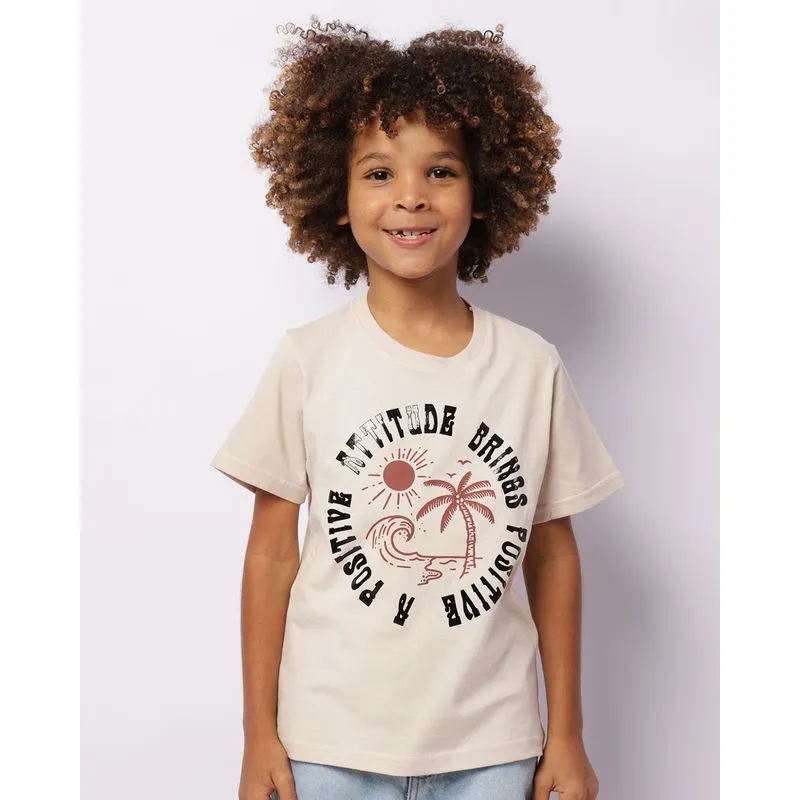 Camiseta Infantil Estampa Tropical Manga Curta Bege 6