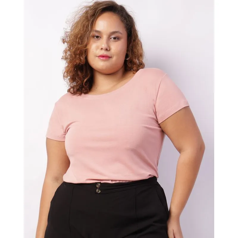 Blusa Plus Size Feminina Decote Canoa Básica Rosa G3