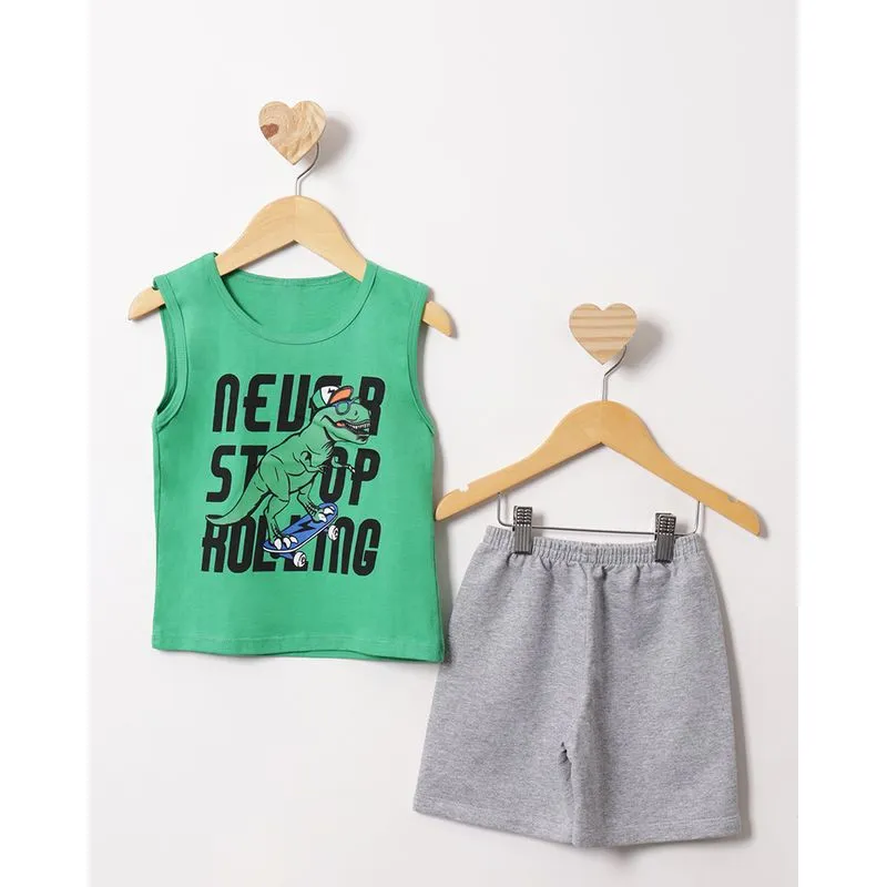 Conjunto Regata Curto Estampa Dinossauros Verde 2