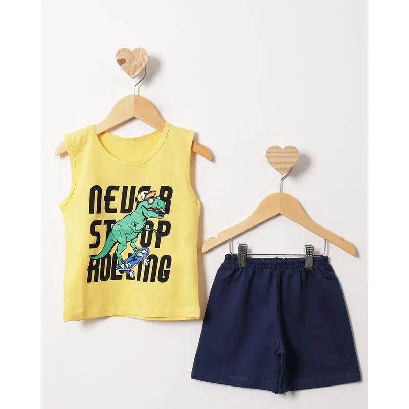 Conjunto Bebê Curto Estampa Dinossauro Amarelo 1