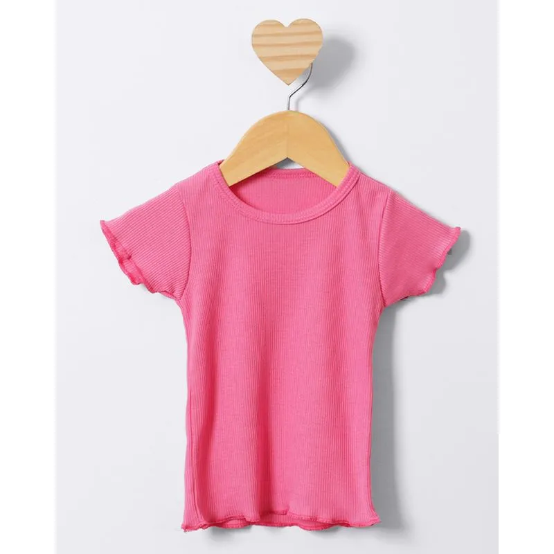 Blusa Bebê Manga Curta Frufru Canelada Rosa 2