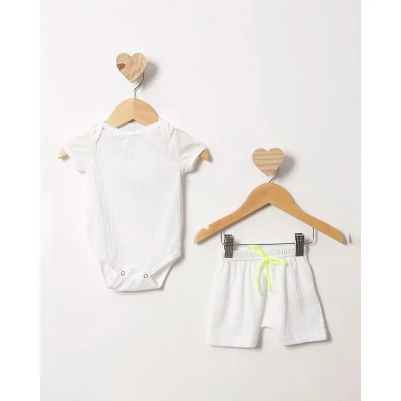 Conjunto Bebê Canelado Manga Curta Branco M