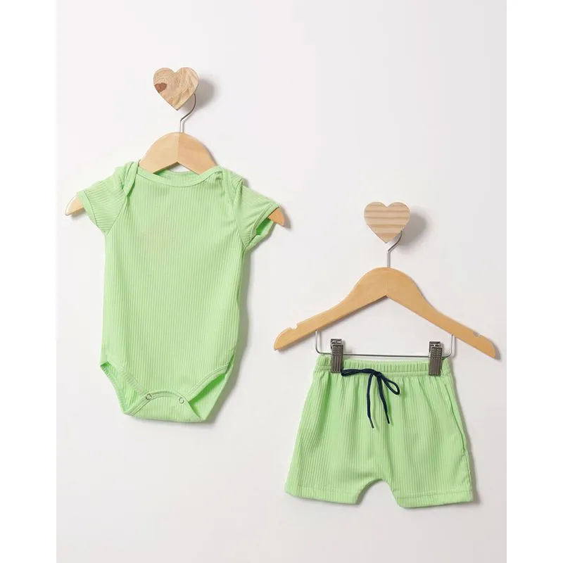 Conjunto Bebê Canelado Manga Curta Verde P
