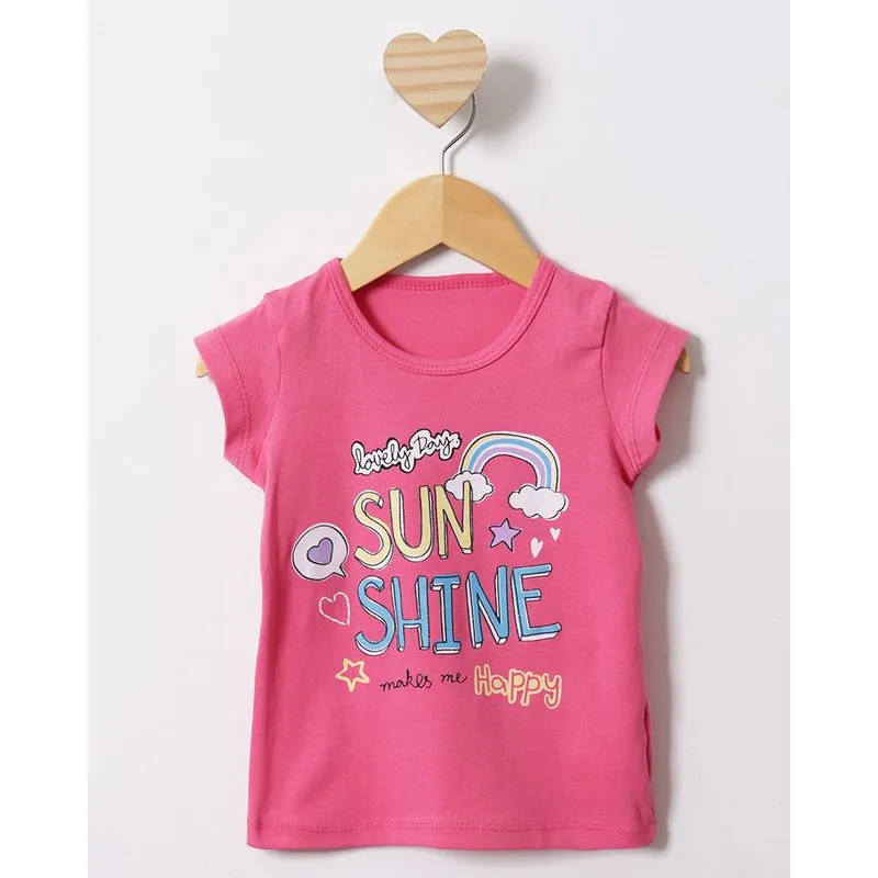 Blusa Bebê Estampa Arco- Iris Manga Curta Rosa 3