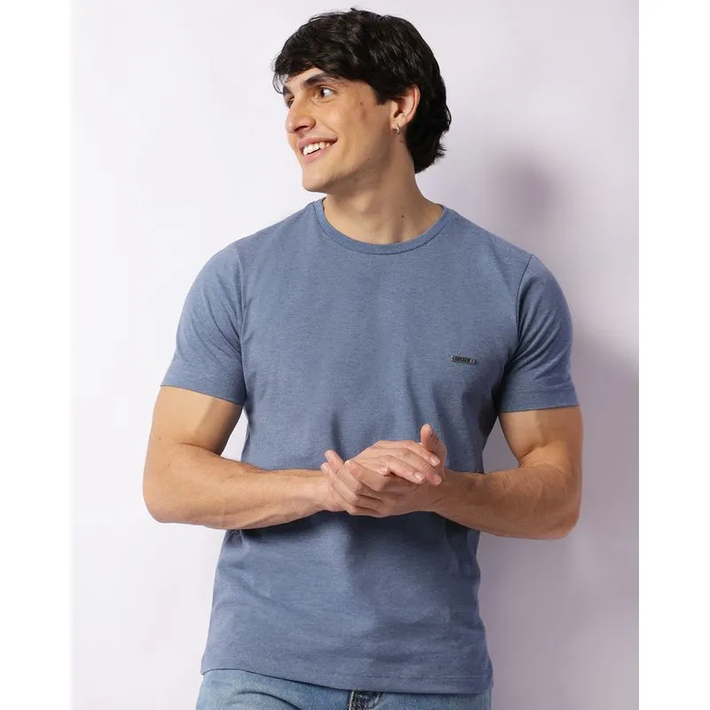 Camiseta Masculina Com Pingente Manga Curta Azul G