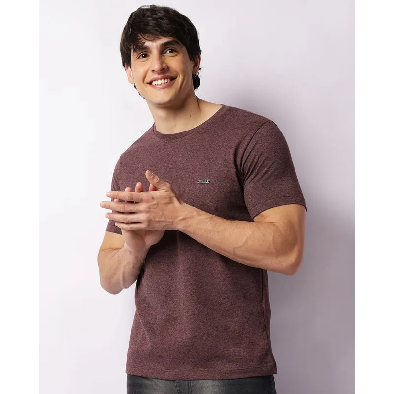 Camiseta Masculina Manga Curta Básica Mesclada Vinho G