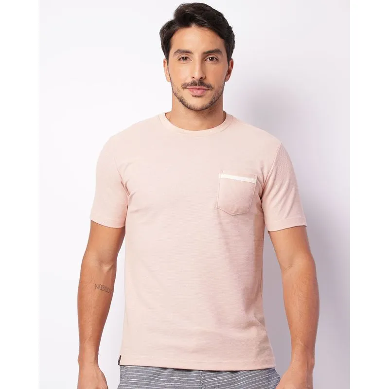 Camiseta Masculina Manga Curta Texturizada Bolso Rosa GG