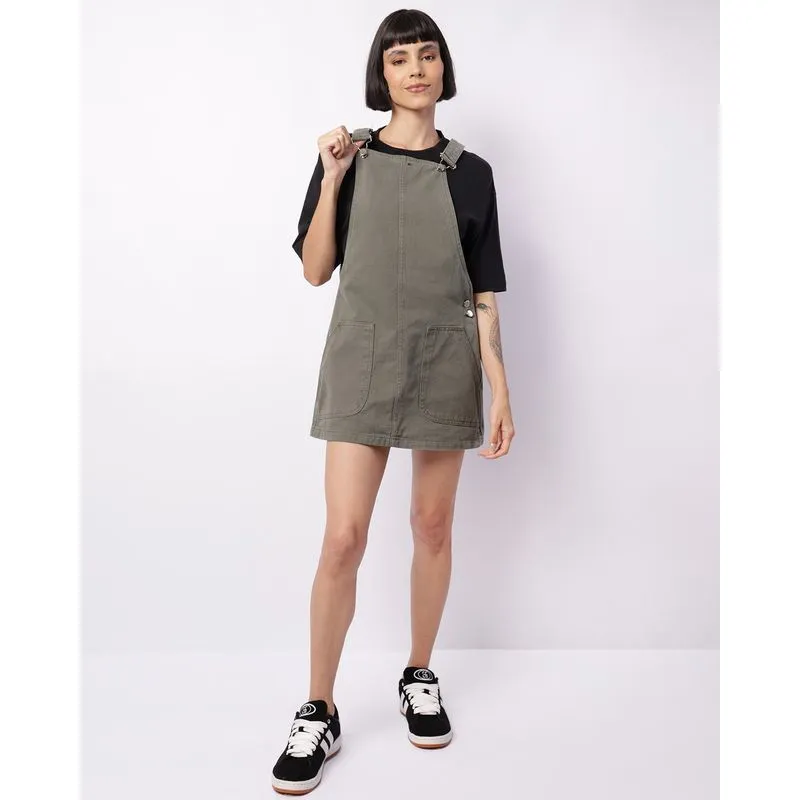 Salopete Sarja Feminina Curta Bolso Botões Verde G