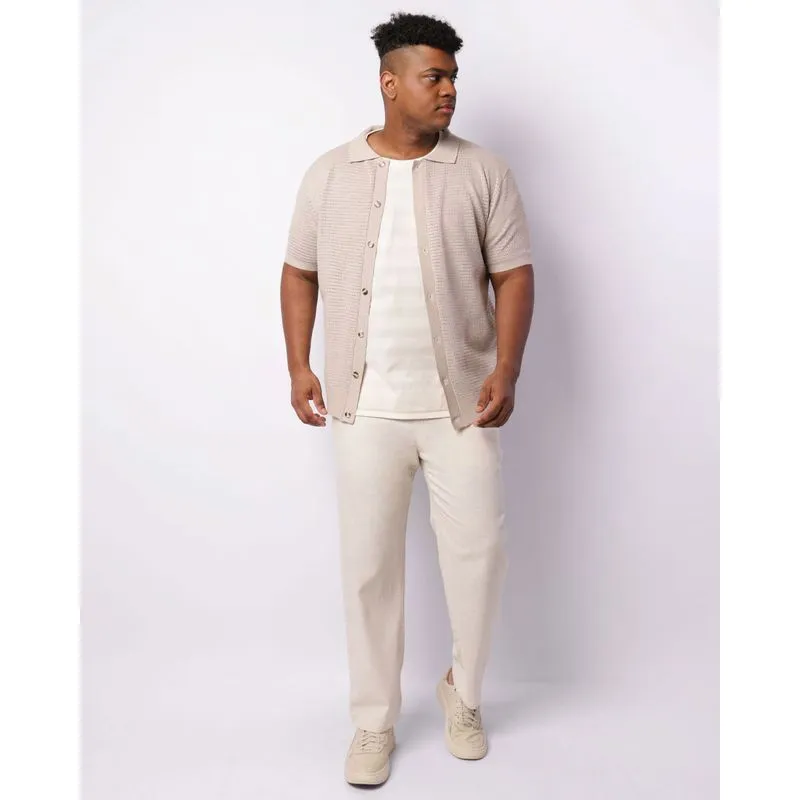 Calça Plus Size Masculina Viscolinho Reta Cordão Off White G1