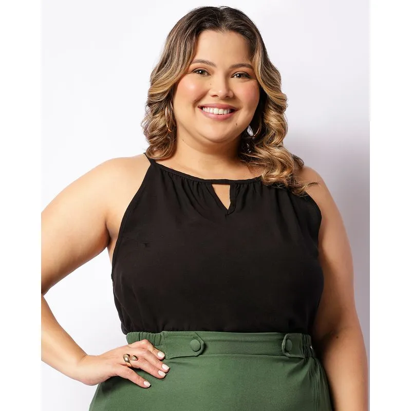 Regata Plus Size Feminina Viscose Alcinha Preta G1