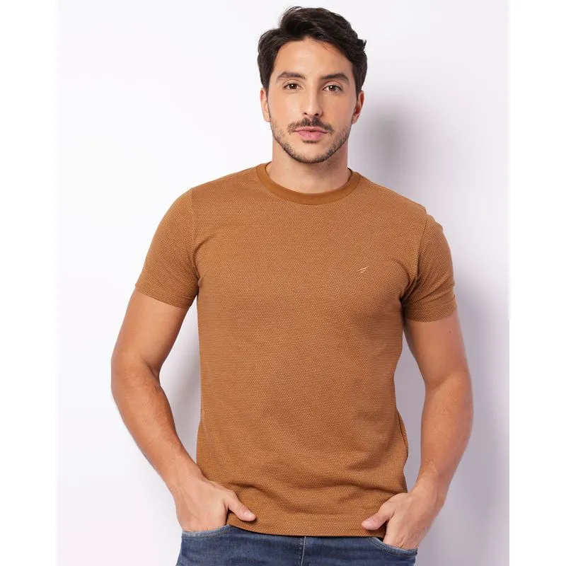 Camiseta Masculina Texturizada Manga Curta Marrom M