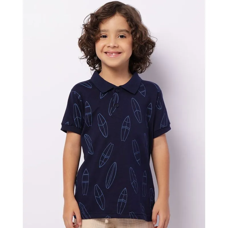 Camisa Polo Infantil Estampa Surf Manga Curta Marinho 10