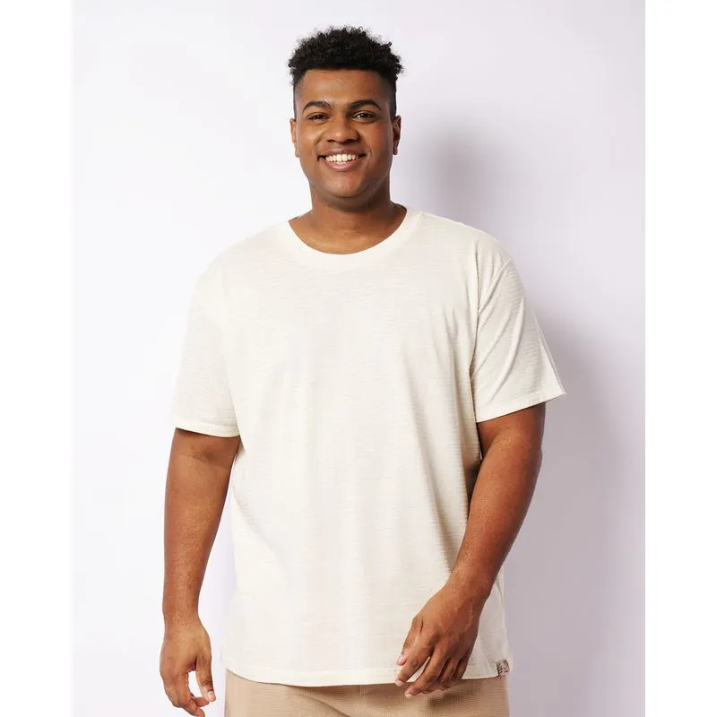 Camiseta Plus Size Masculina Texturizada Manga Curta Off White G3