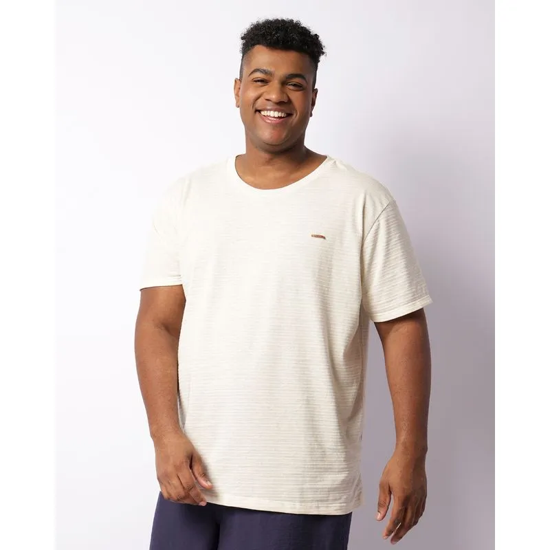 Camiseta Plus Size Masculina Texturizada Manga Curta Off White G1