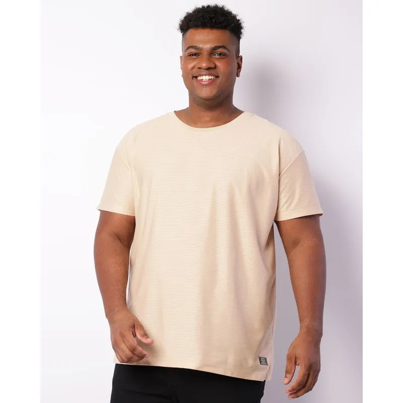 Camiseta Plus Size Masculina Texturizada Manga Curta Bege G3