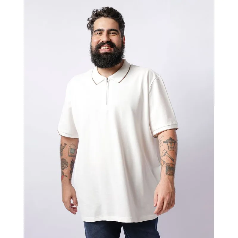 Camisa Polo Plus Size Masculina Piquet Off White G3