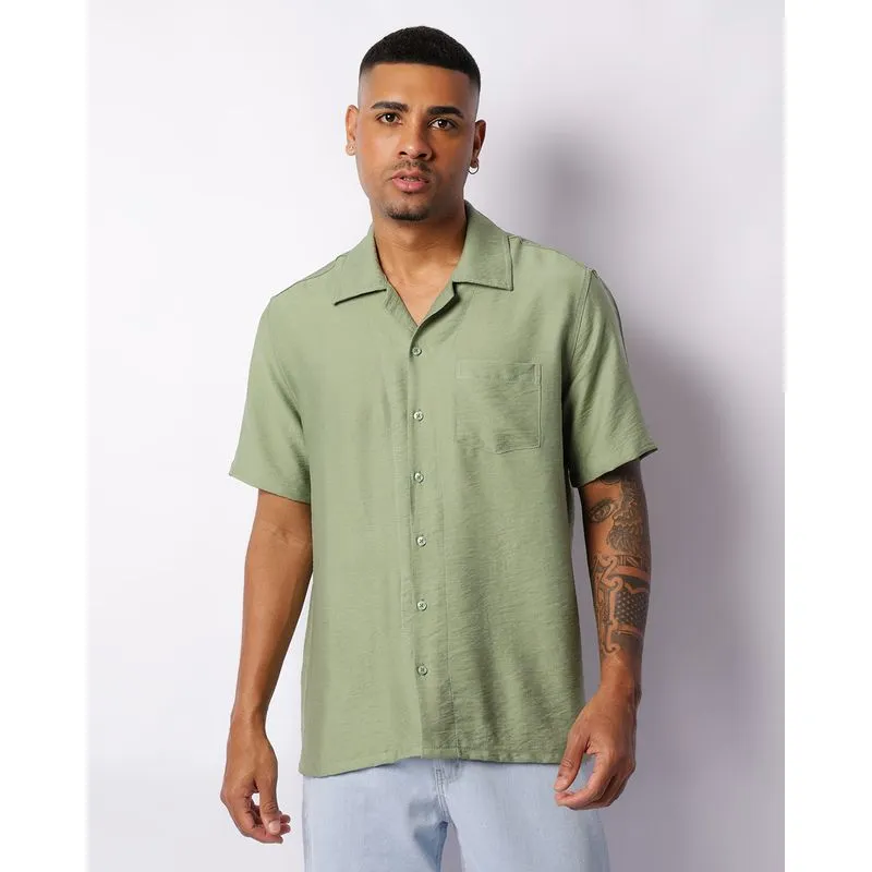 Camisa Masculina Crepe Com Bolso Verde 1