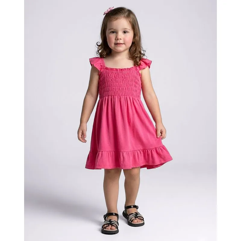 Vestido Bebê Curto Regata Lastéx Com Babado Rosa 2