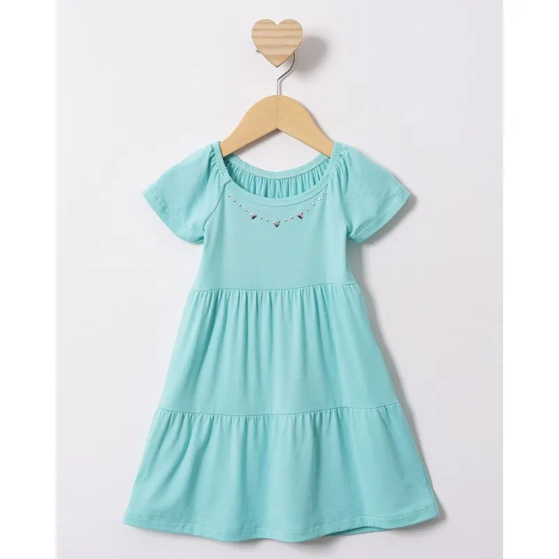 Vestido Bebê Curto Três Marias Com Strass Manga Curta Azul 1