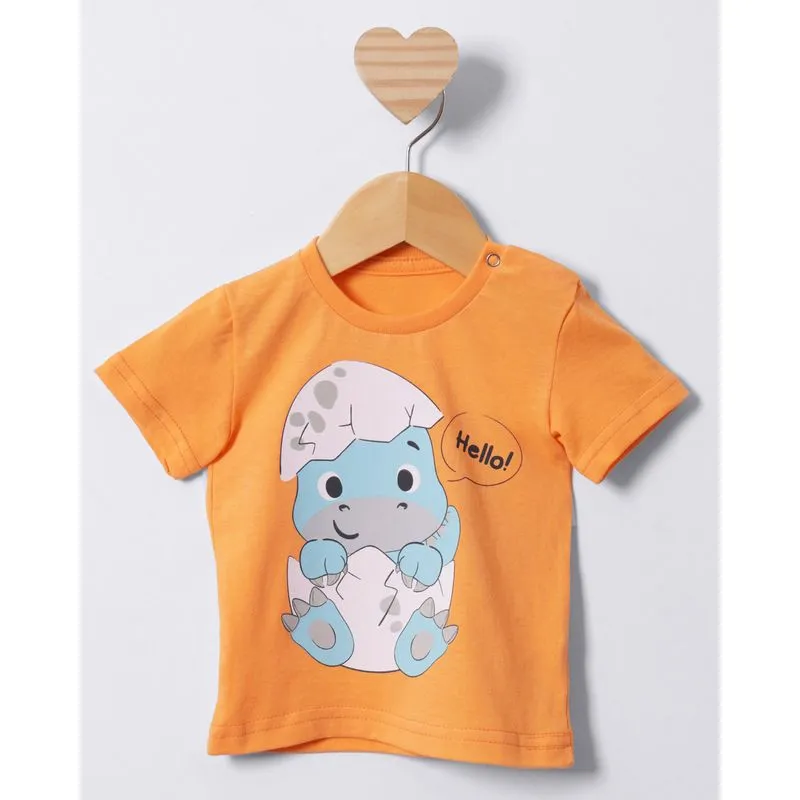 Camiseta Bebê Estampa Dinossauro Manga Curta Laranja M