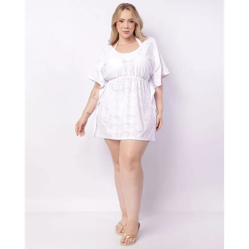Saída de Praia Vestido Plus Size Laise Branco 48