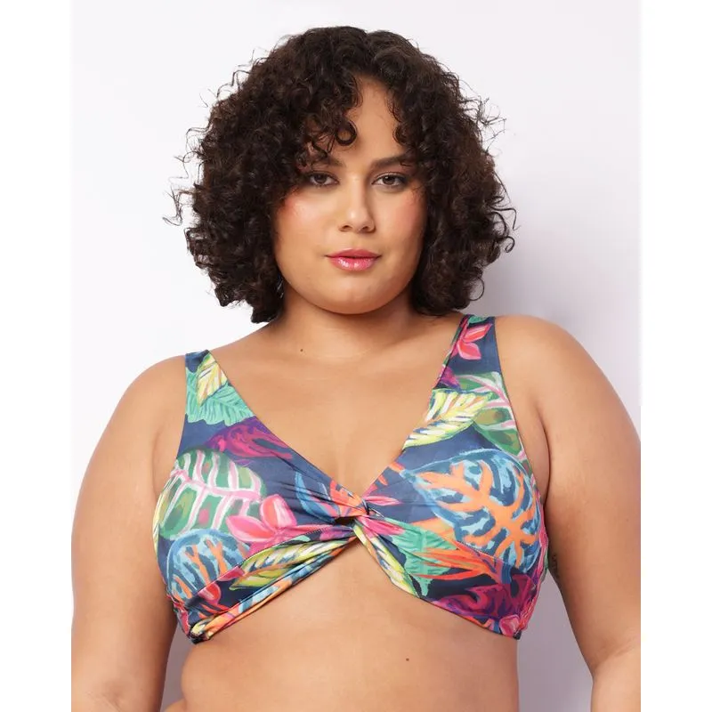 Top Biquíni Plus Size Estampado Bojo Removível Marinho 48